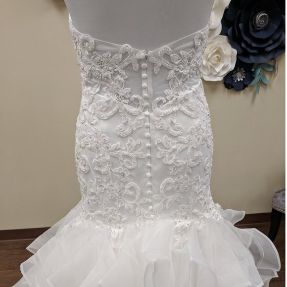 NEW Wedding Dress Size 14 Bridal Gown Mermaid Ruffle Strapless Beaded 10 12 - Picture 8 of 8